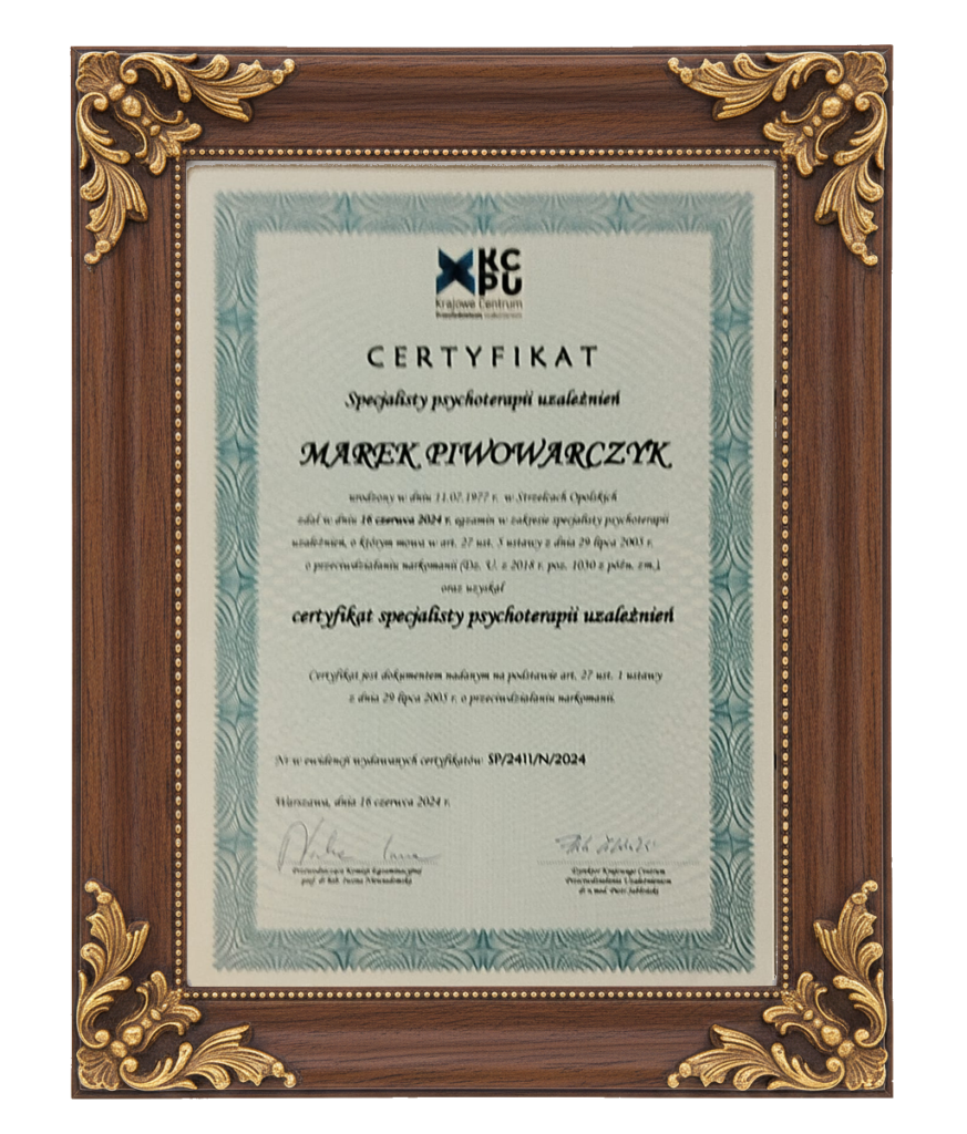 certyfikat psychoterapii uzaleznien framed