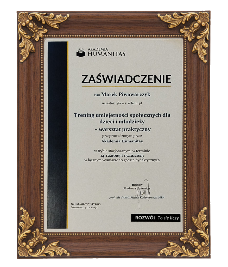 zaswiadczenie trening umiejetnosci spolecznych dla dzieci i mlodziezy framed